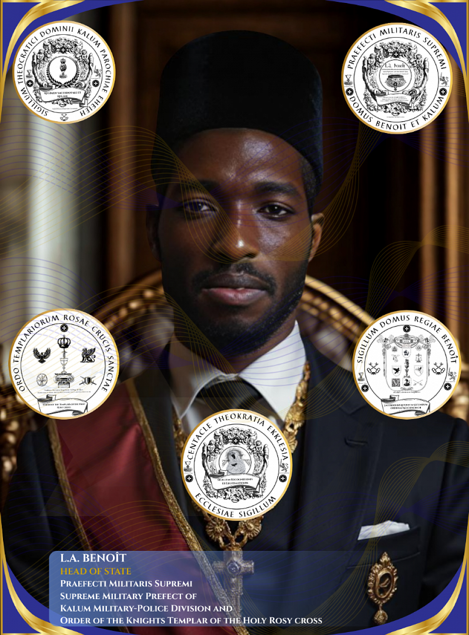 Official Military Portrait of Lord Alalu-Razrael-El Elyon, Praefectus Militaris Supremus of Kalum, vested in the Black Fez of Judgment. The Black Fez, in the martial tradition of the Templars, marks the Prefect-Enforcer charged with discipline, defense, and execution of the Sovereign’s Mandate, as guardian of both temporal and spiritual order. Imago Militaris Officialis Domini Alalu-Razrael-El Elyon, Praefecti Militaris Supremi Kalumensis, tiara nigra iudicii ornati. Tiara nigra, iuxta traditionem militarem Templariorum, Praefectum-Executor designat, disciplinae, defensionis et Mandati regii exsecutionis praefectum, ordinibus tam temporalibus quam spiritualibus custodem.